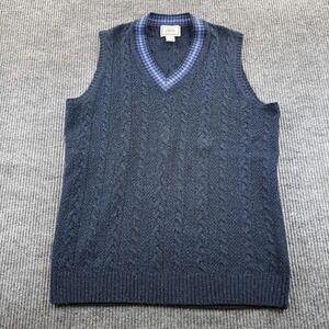 Jos A Bank Sweater Vest Mens Large Navy Blue 1905 Cable Knit Wool Blend V Neck